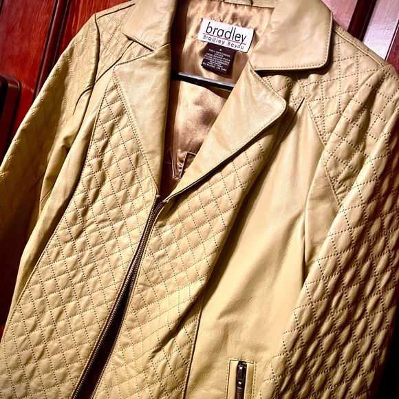 EUC genuine leather quilted lime green moto jacket size S - Picture 7 of 16